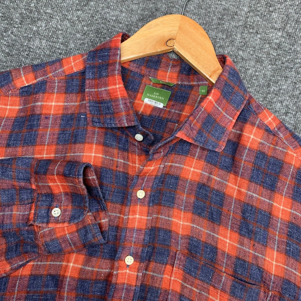 Sid Mashburn Linen Shirt Men Extra Large Slim Fit Plaid Button Up Modern